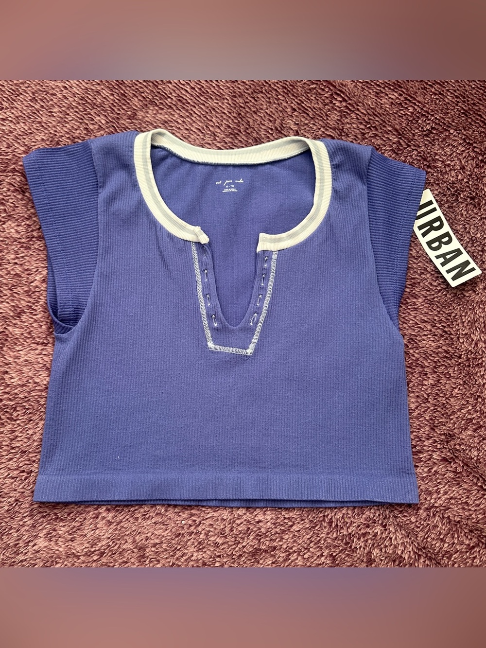 Urban Outfitters Blue Ribbed Tank with White and Light Blue Trim